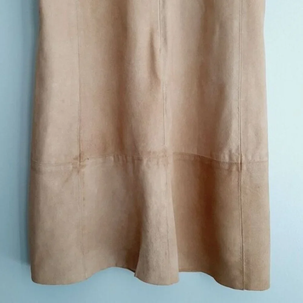 JILL STUART Genuine Suede Leather Mini Sheath Dress Tan Sz 0 Flawed - Picture 9 of 16